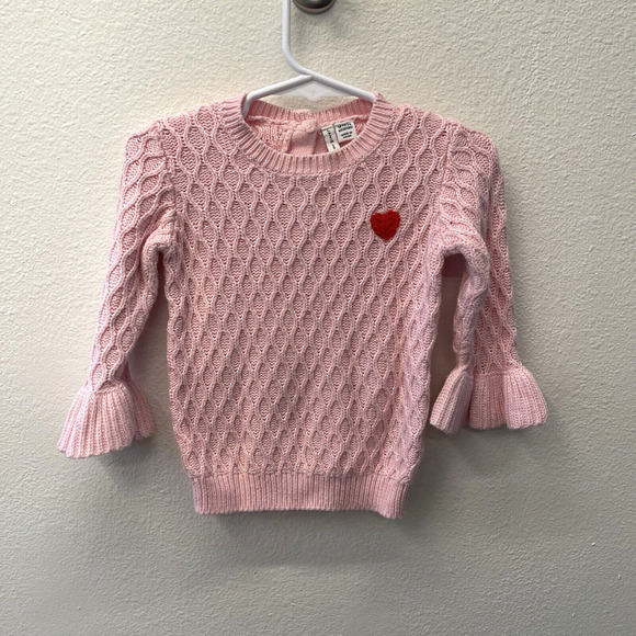 Janie and Jack Baby Girls Sweater Size 18m Pink Cable Knit Heart Valentines - Picture 1 of 5